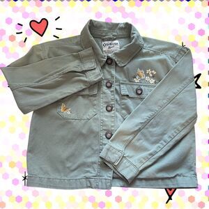 OshKosh B’gosh Girls Sage Green Embroidered Denim Jacket Size 10 Button Front